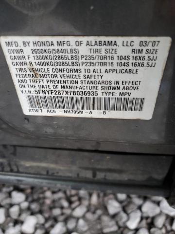 5FNYF287X7B036935 - 2007 HONDA PILOT EXL Boz foto 13