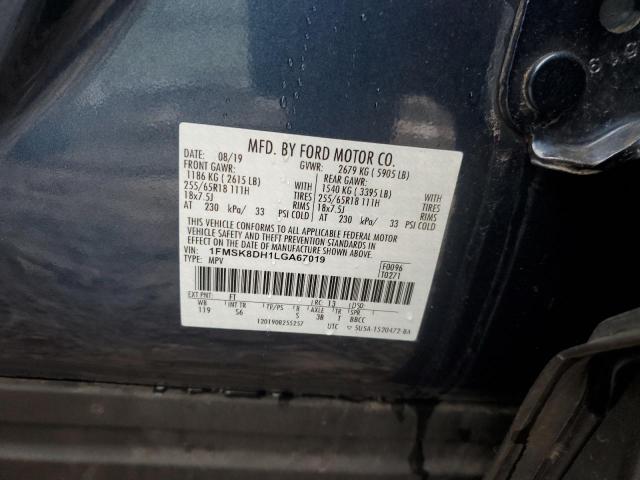 1FMSK8DH1LGA67019 - 2020 FORD EXPLORER XLT 蓝色 照片 14