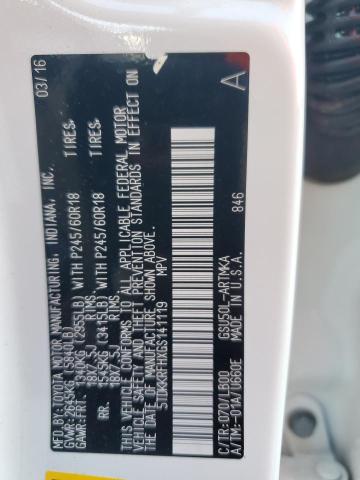 5TDKKRFHXGS141119 - 2016 TOYOTA HIGHLANDER XLE თეთრი ფოტო 13