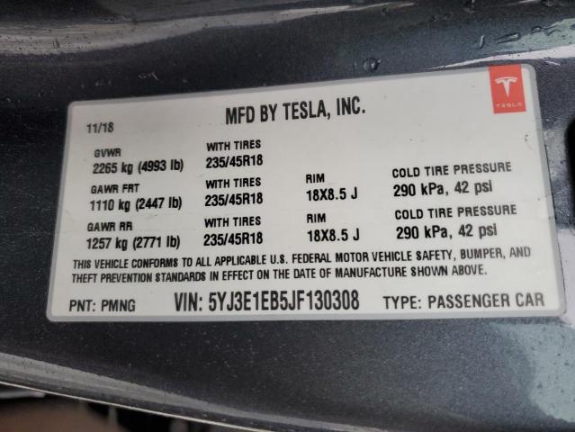5YJ3E1EB5JF130308 - 2018 TESLA MODEL 3 გრაფიტი ფოტო 13