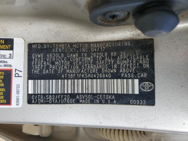 4T1BF1FK5HU426840 - 2017 TOYOTA CAMRY LE 银色 照片 12