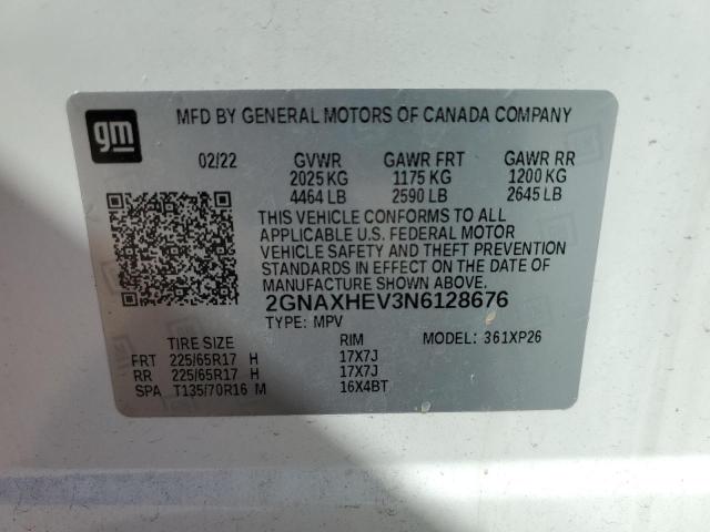 2GNAXHEV3N6128676 - 2022 CHEVROLET EQUINOX LS WHITE photo 13