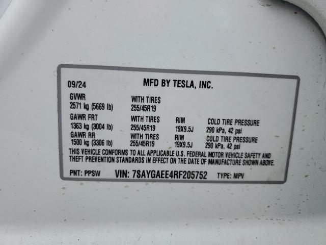 7SAYGAEE4RF205752 - 2024 TESLA MODEL Y 白色 照片 12
