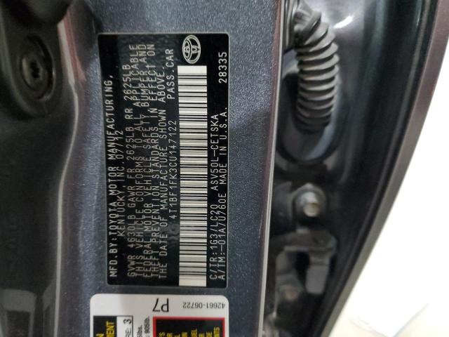 4T1BF1FK3CU147122 - 2012 TOYOTA CAMRY BASE GRAY photo 13