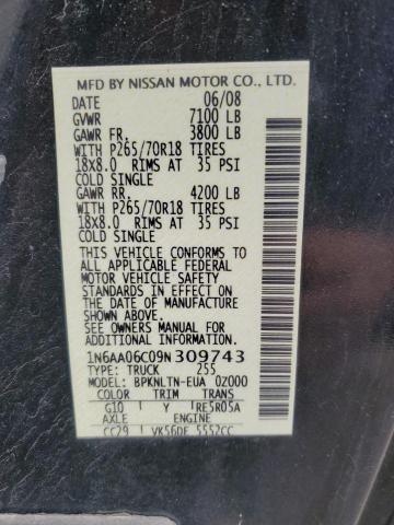 1N6AA06C09N309743 - 2009 NISSAN TITAN XE შავი ფოტო 12