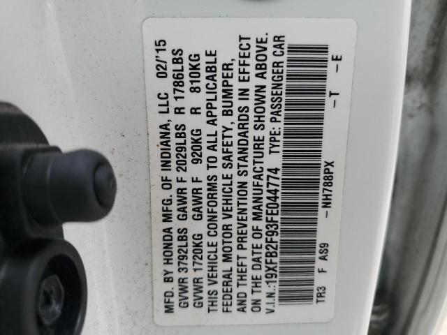 19XFB2F93FE044774 - 2015 HONDA CIVIC EXL WHITE photo 12
