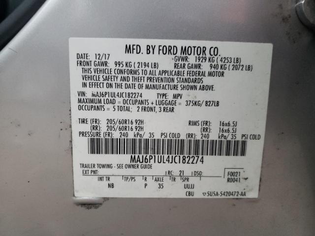 MAJ6P1UL4JC182274 - 2018 FORD ECOSPORT SE Сріблястий фото 13