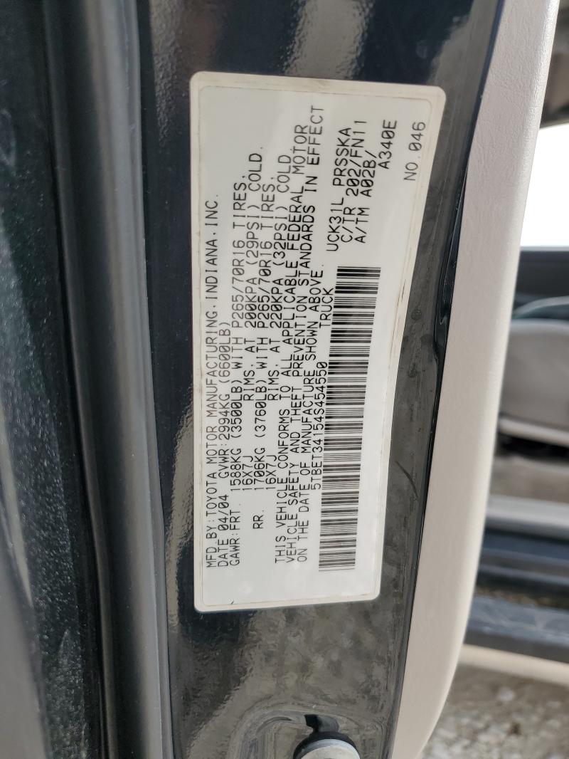 5TBET34154S454550 - 2004 TOYOTA TUNDRA DOUBLE CAB SR5 BLACK photo 12
