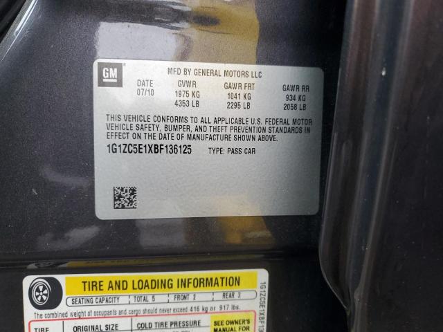 1G1ZC5E1XBF136125 - 2011 CHEVROLET MALIBU 1LT GRAY photo 12