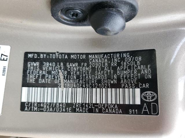 2T1BU40E49C121021 - 2009 TOYOTA COROLLA BASE GOLD photo 13