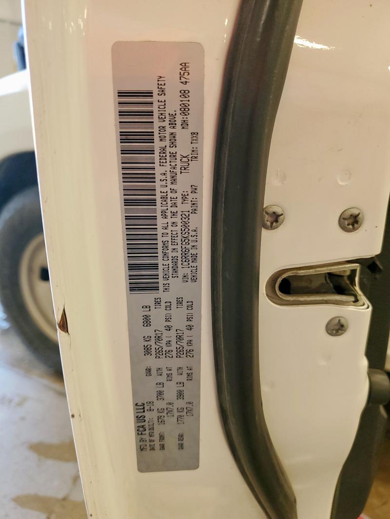 1C6RR6FG5KS500321 - 2019 RAM 1500 CLASS TRADESMAN Білий фото 12