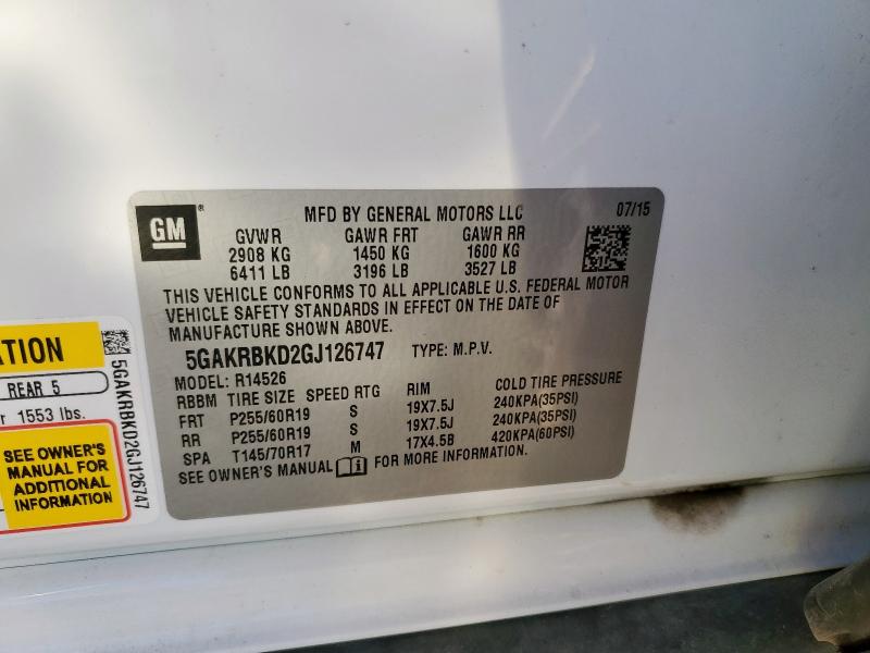 5GAKRBKD2GJ126747 - 2016 BUICK ENCLAVE WHITE photo 13