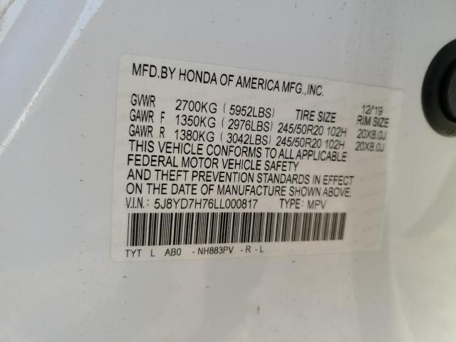 5J8YD7H76LL000817 - 2020 ACURA MDX SPORT HYBRID ADVANCE WHITE photo 13