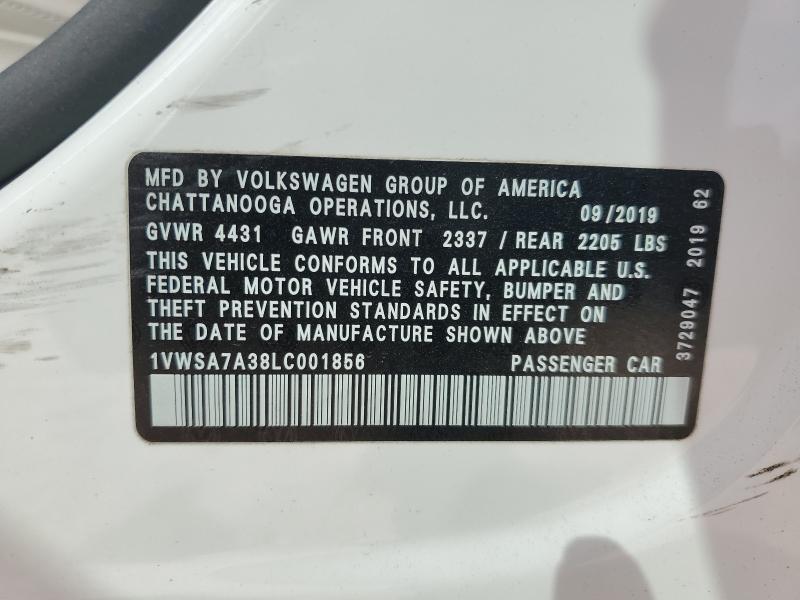 1VWSA7A38LC001856 - 2020 VOLKSWAGEN PASSAT SE WHITE photo 13
