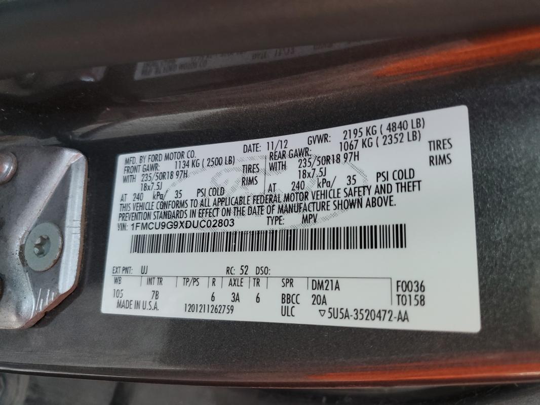 1FMCU9G9XDUC02803 - 2013 FORD ESCAPE SE GRAY photo 13