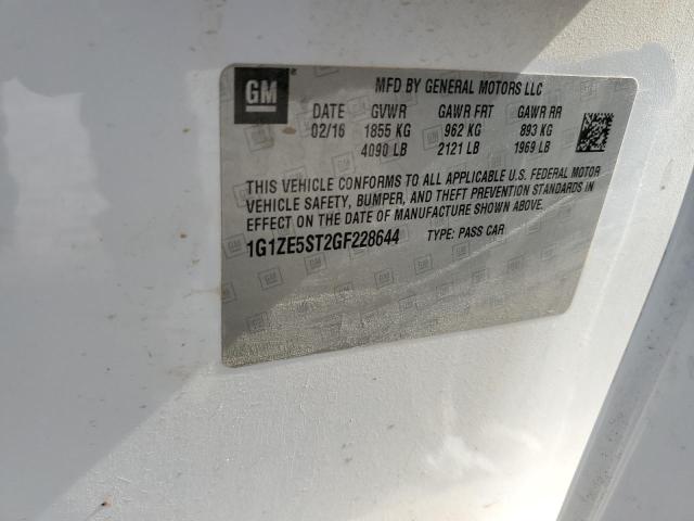 1G1ZE5ST2GF228644 - 2016 CHEVROLET MALIBU LT თეთრი ფოტო 12