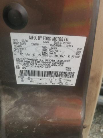 1FMYU02Z56KD10432 - 2006 FORD ESCAPE XLS BROWN photo 13