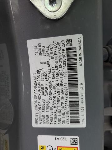 2HGFE2F5XSH509121 - 2025 HONDA CIVIC SPORT GRAY photo 12