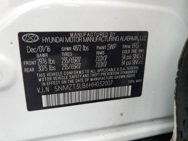 5NMZT3LB6HH032007 - 2017 HYUNDAI SANTA FE S WHITE photo 13