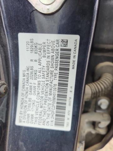 2HGFC2F68MH513976 - 2021 HONDA CIVIC LX BLUE photo 12