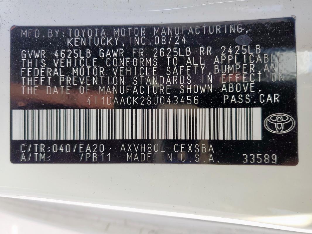 4T1DAACK2SU043456 - 2025 TOYOTA CAMRY XSE თეთრი ფოტო 13