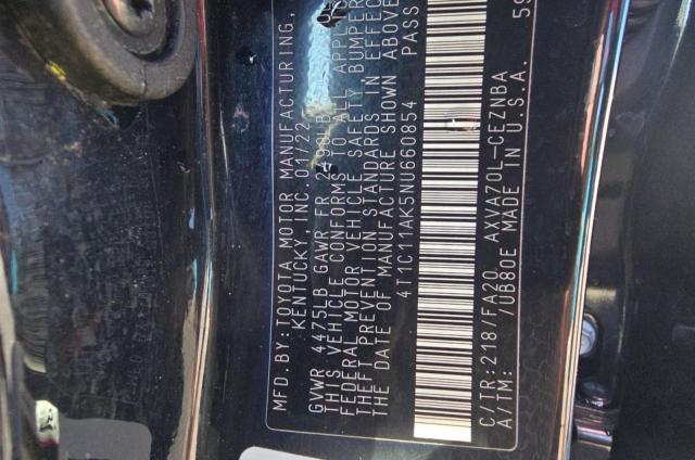 4T1C11AK5NU66085 - 2022 TOYOTA CAMRY LE BLACK photo 10