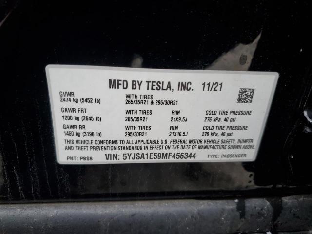 5YJSA1E59MF456344 - 2021 TESLA MODEL S Қара фото 12