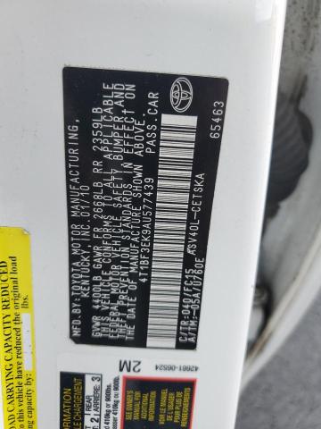 4T1BF3EK9AU577439 - 2010 TOYOTA CAMRY BASE WHITE photo 12