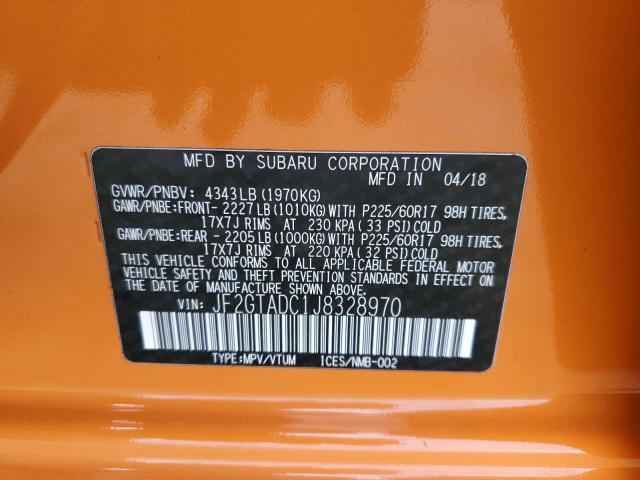 JF2GTADC1J8328970 - 2018 SUBARU CROSSTREK PREMIUM Orange Foto 13