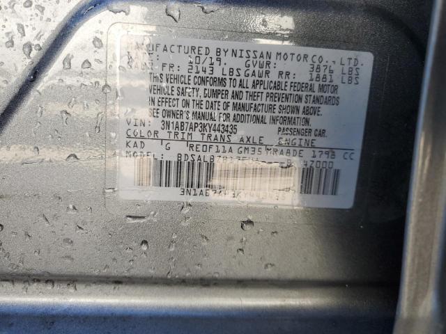 3N1AB7AP3KY443435 - 2019 NISSAN SENTRA S GRAY photo 12