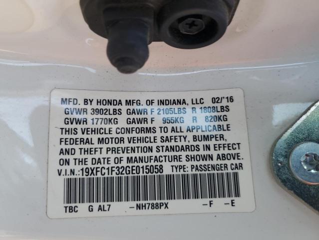 19XFC1F32GE015058 - 2016 HONDA CIVIC EX WHITE photo 13