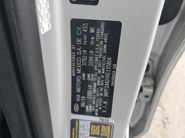 3KPF24AD1KE135804 - 2019 KIA FORTE FE ვერცხლისფერი ფოტო 12