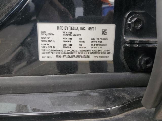 5YJSA1E64MF442876 - 2021 TESLA MODEL S Սև լուսանկար 12
