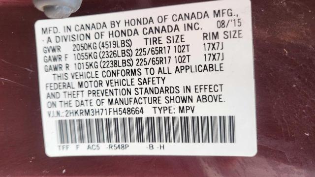 2HKRM3H71FH548664 - 2015 HONDA CR-V EXL MAROON photo 10