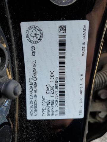2HGFC2F75LH018075 - 2020 HONDA CIVIC EX BLACK photo 12