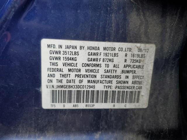 JHMGE8H33DC012949 - 2013 HONDA FIT BLUE photo 13