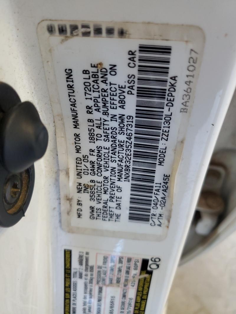 1NXBR32E35Z467319 - 2005 TOYOTA COROLLA CE WHITE photo 12