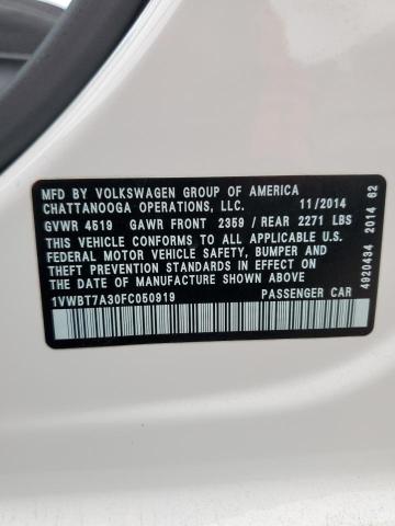 1VWBT7A30FC050919 - 2015 VOLKSWAGEN PASSAT SE WHITE photo 13