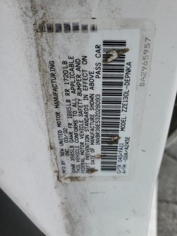 1NXBR38E53Z028093 - 2003 TOYOTA COROLLA CE 白色 照片 12