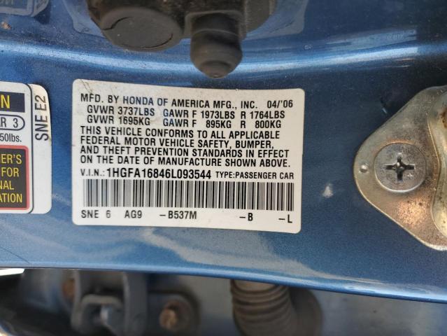1HGFA16846L093544 - 2006 HONDA CIVIC EX BLUE photo 12