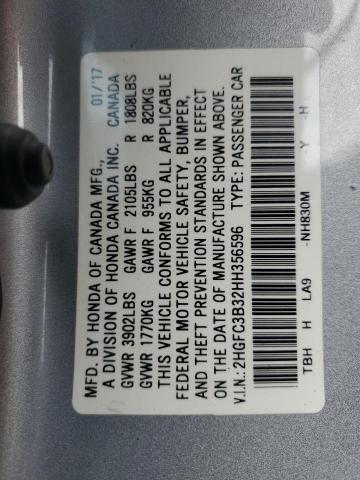 2HGFC3B32HH356596 - 2017 HONDA CIVIC EX SILVER photo 12