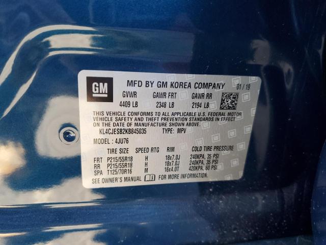 KL4CJESB2KB845035 - 2019 BUICK ENCORE PREFERRED ლურჯი ფოტო 13