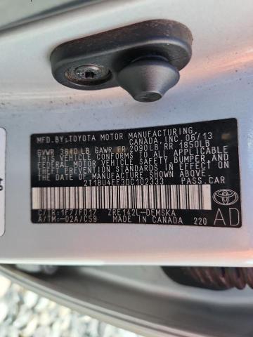 2T1BU4EE3DC102333 - 2013 TOYOTA COROLLA BASE SILVER photo 12