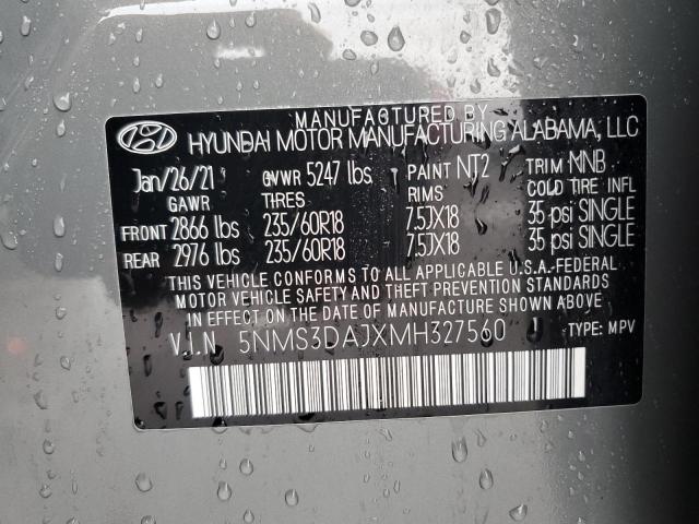 5NMS3DAJXMH327560 - 2021 HYUNDAI SANTA FE SEL GRAY photo 13
