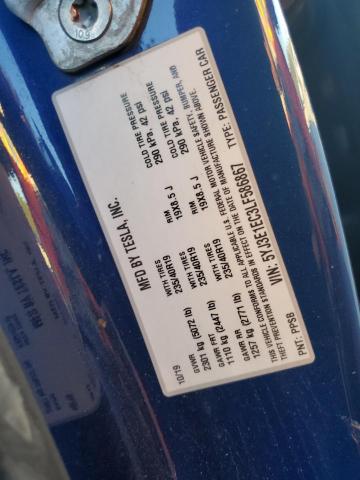 5YJ3E1EC3LF586867 - 2020 TESLA MODEL 3 ლურჯი ფოტო 12