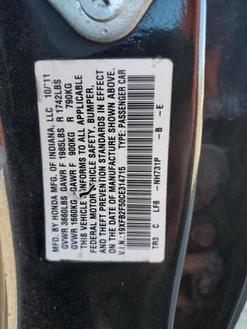 19XFB2F50CE314715 - 2012 HONDA CIVIC LX BLACK photo 12