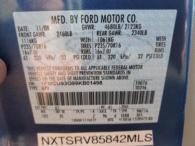 1FMCU93G99KB01498 - 2009 FORD ESCAPE XLT BLUE photo 13