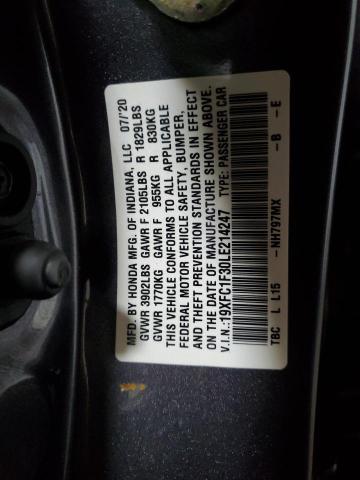 19XFC1F30LE214247 - 2020 HONDA CIVIC EX GRAY photo 13
