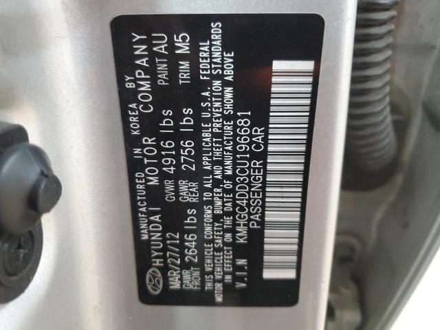 KMHGC4DD3CU196681 - 2012 HYUNDAI GENESIS 3.8L 银色 照片 12