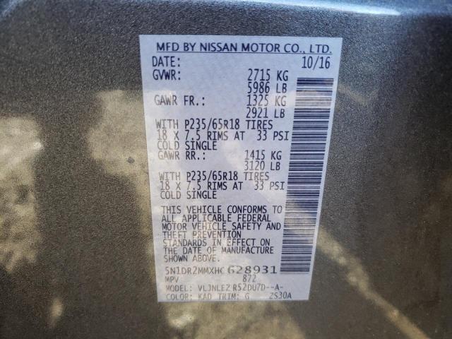 5N1DR2MMXHC628931 - 2017 NISSAN PATHFINDER S GRAY photo 14